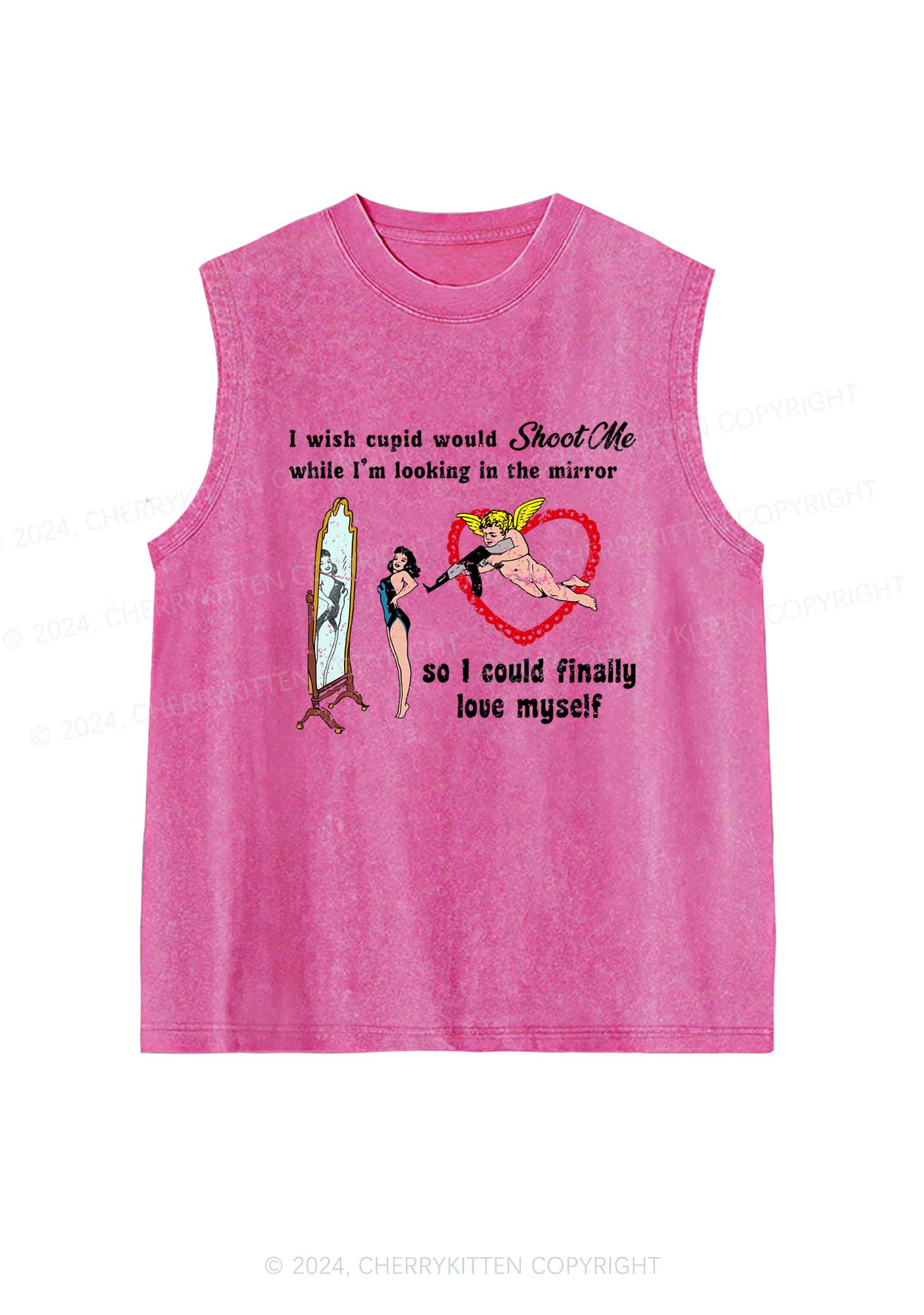 Cupid Would Shoot Me Y2K Washed Tank Cherrykitten