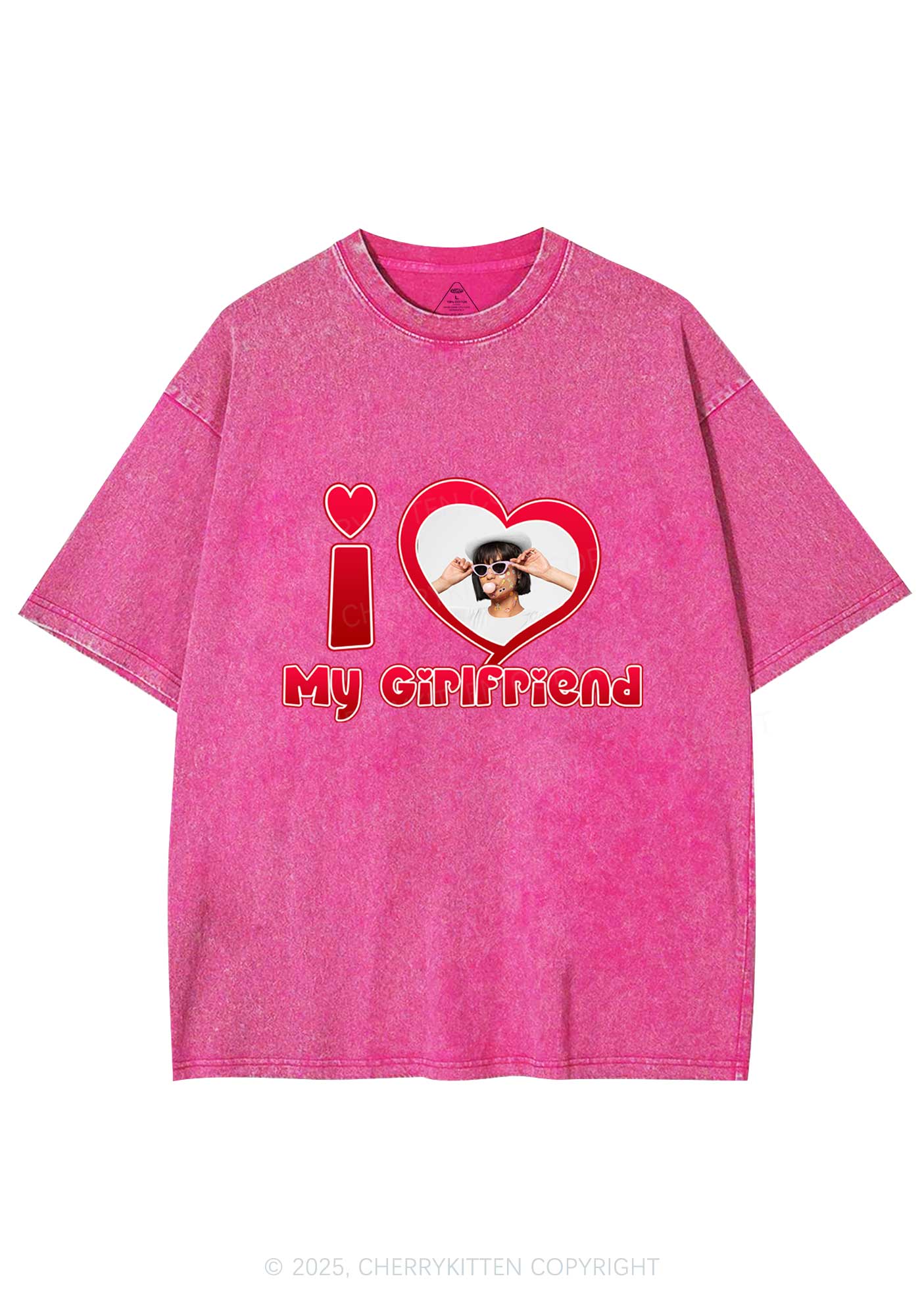 Custom Photo Red Heart Y2K Valentine's Day Washed Tee Cherrykitten