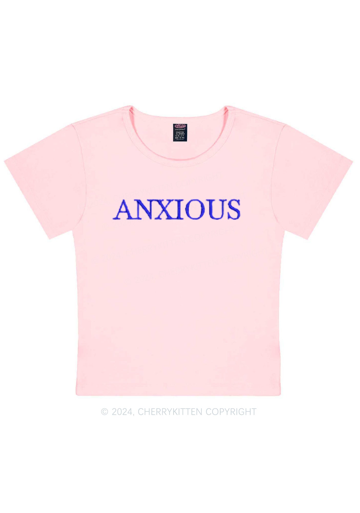 Embroidered Anxious Y2K Baby Tee Cherrykitten