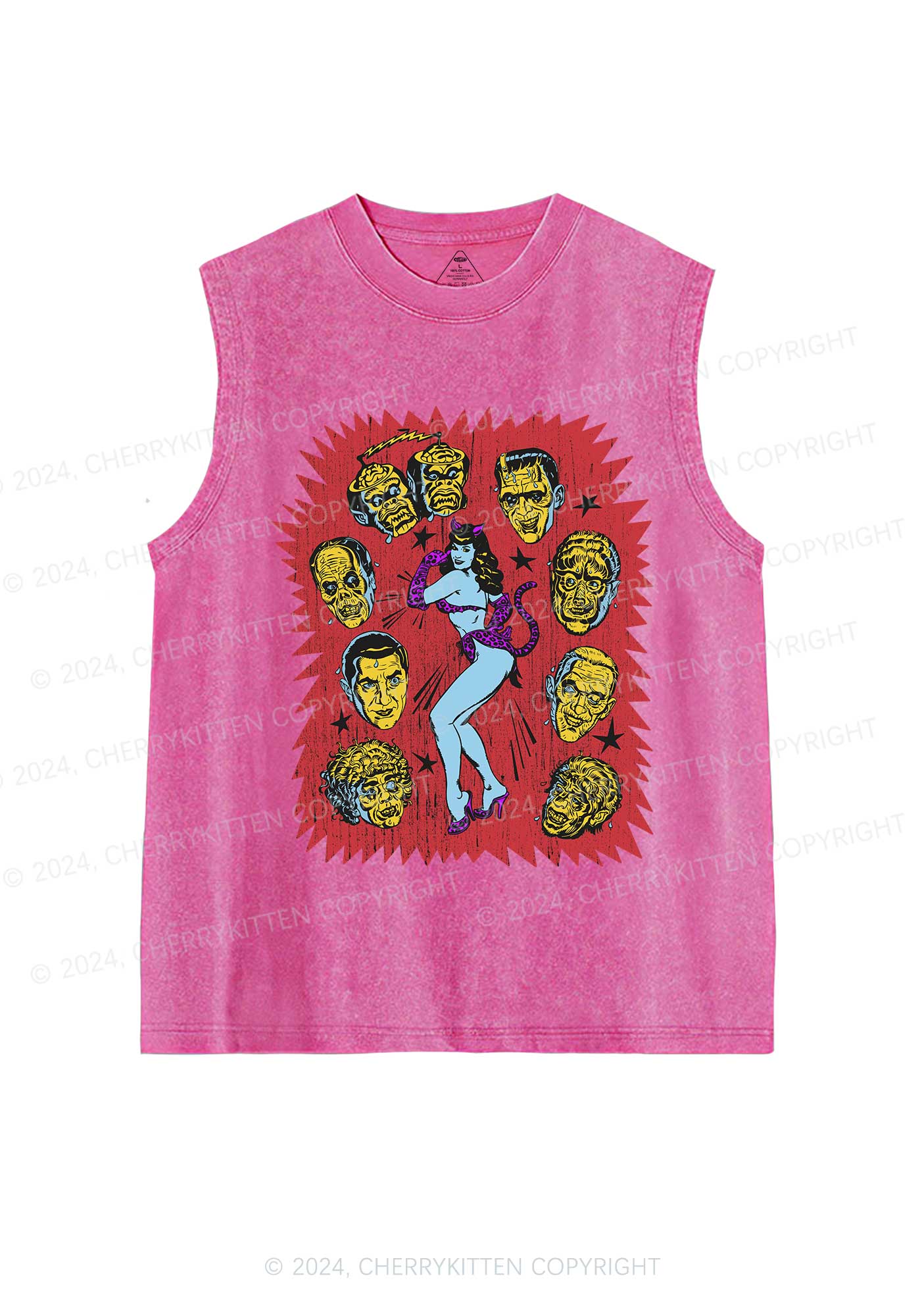 Halloween Vampira And Monsters Y2K Washed Tank Cherrykitten