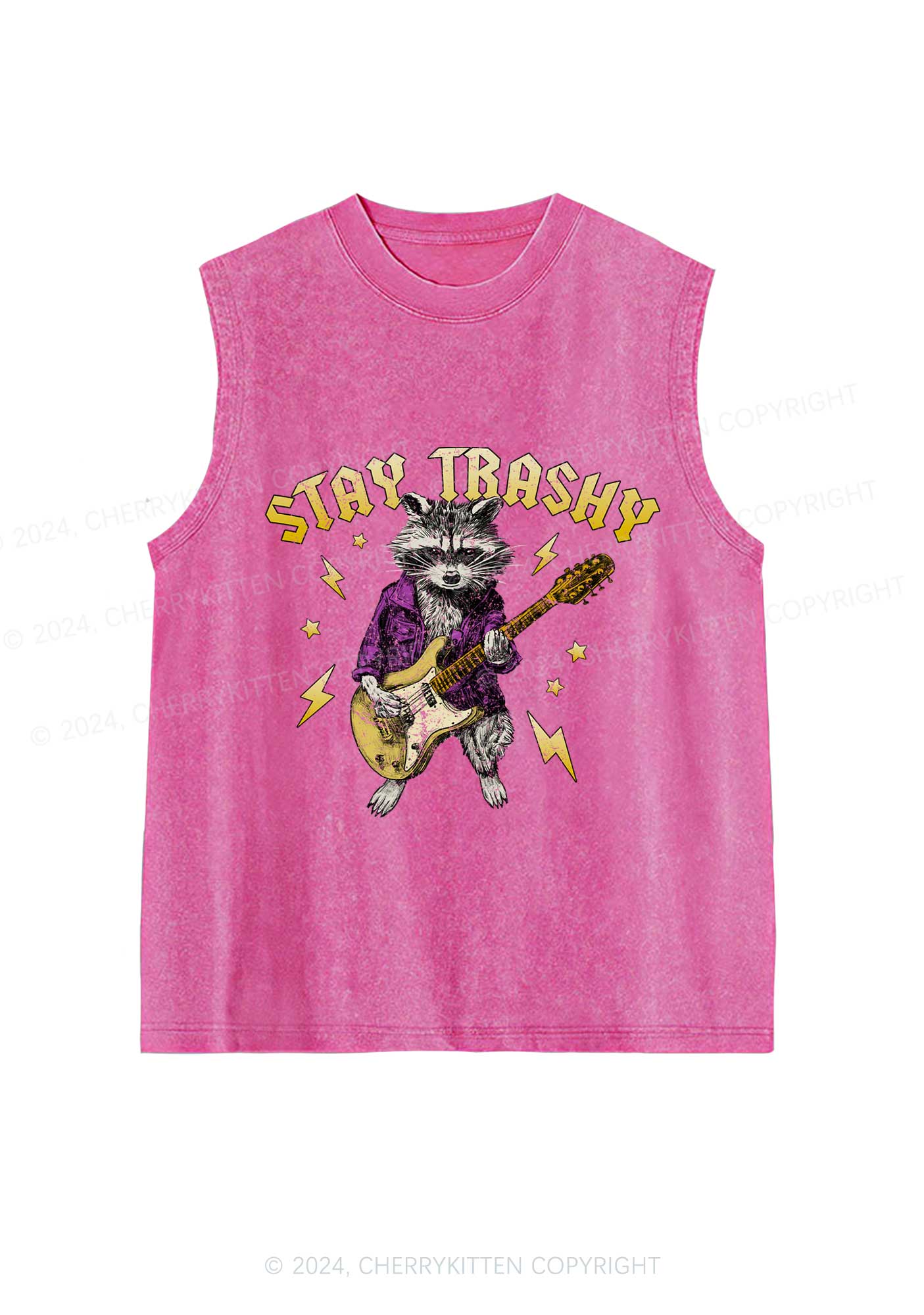 Stay Trashy Guitar Raccoon Y2K Washed Tank Cherrykitten