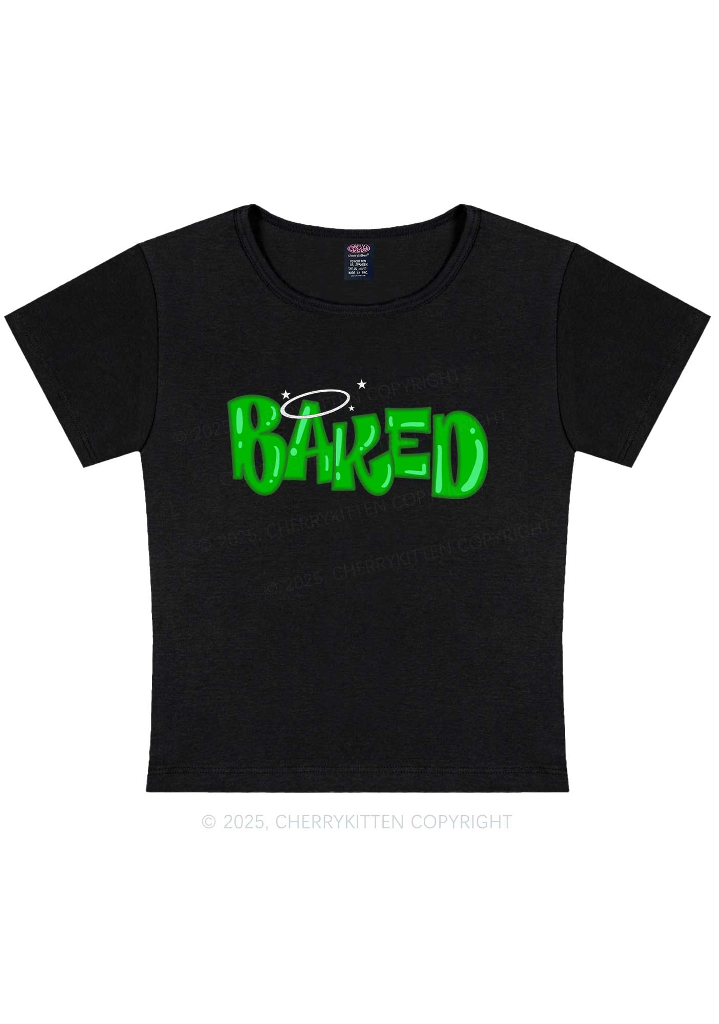 Green Baked Y2K Baby Tee Cherrykitten