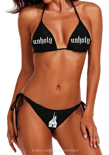 Unholy Castle Y2K Halter Triangle Bikini Set Cherrykitten