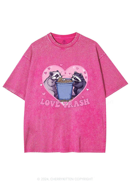 Love Trash Raccoon Y2K Valentine's Day Washed Tee Cherrykitten