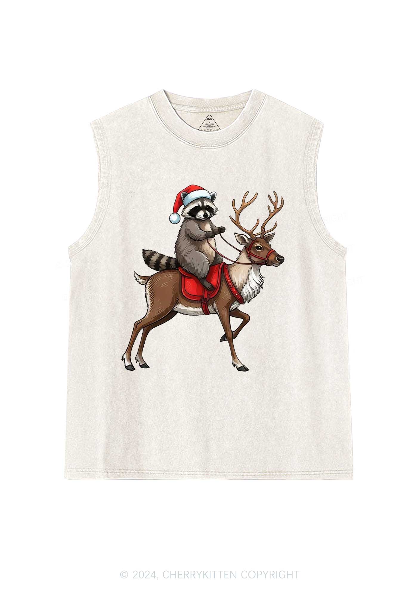 Christmas Feral Raccoon Y2K Washed Tank Cherrykitten