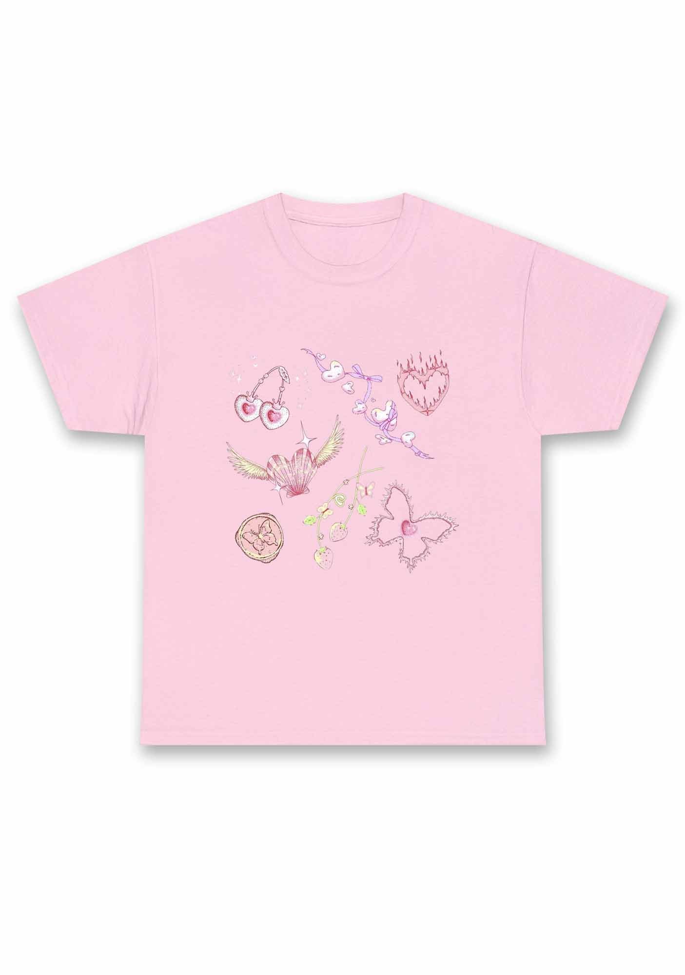 Pink Heart Butterfly Cherry Strawberry Chunky Shirt