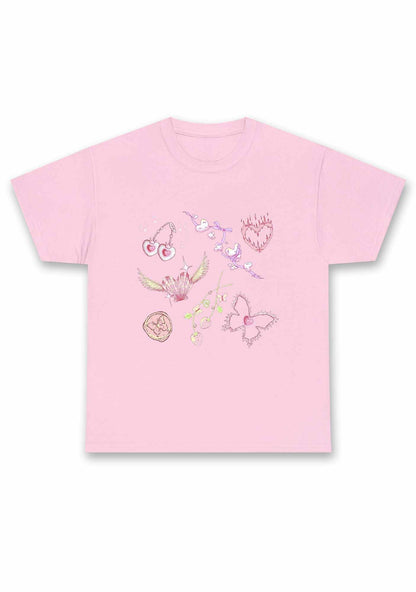 Pink Heart Butterfly Cherry Strawberry Chunky Shirt