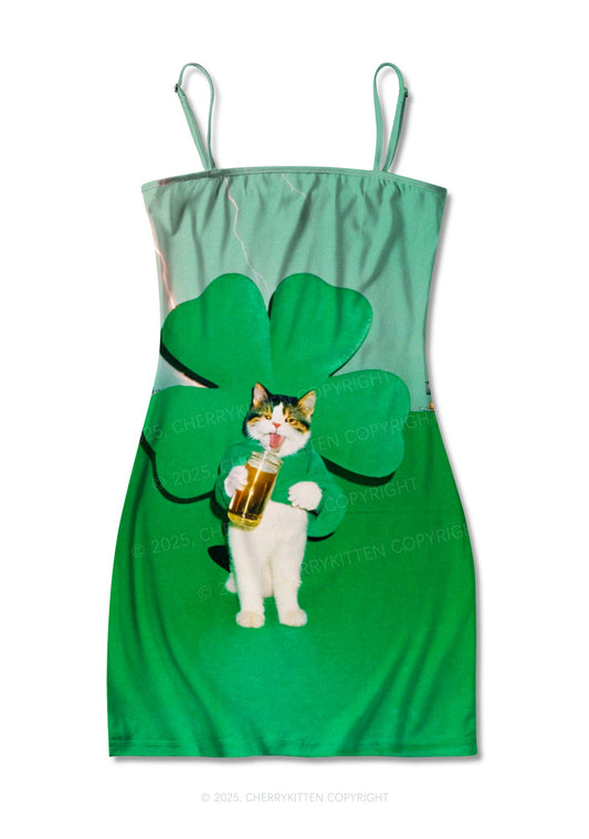 Lucky Cat St Patricks Y2K Print Slip Dress Cherrykitten