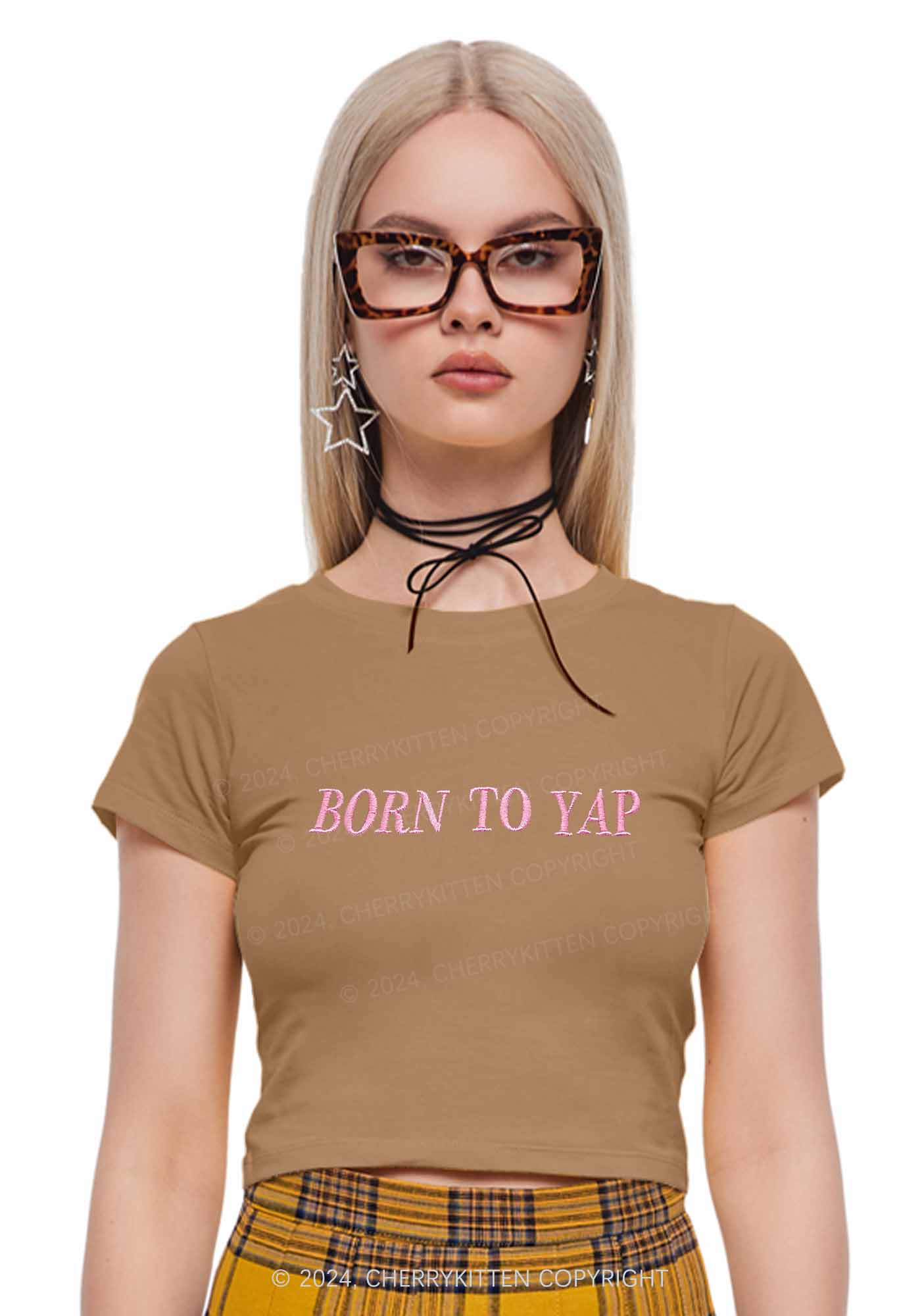 Embroidered Born To Yap Y2K Baby Tee Cherrykitten