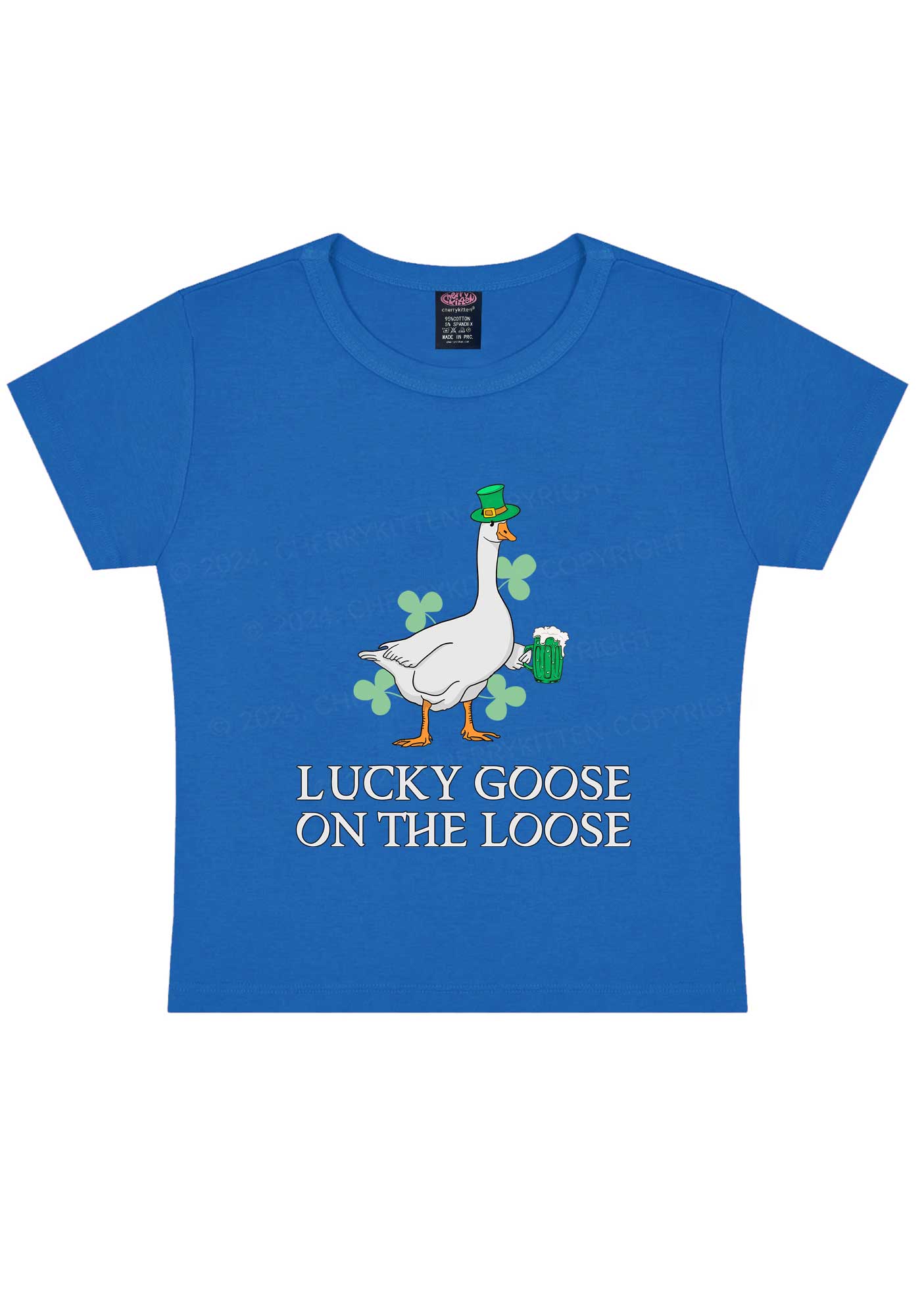 Lucky Goose On The Loose St Patricks Y2K Baby Tee Cherrykitten