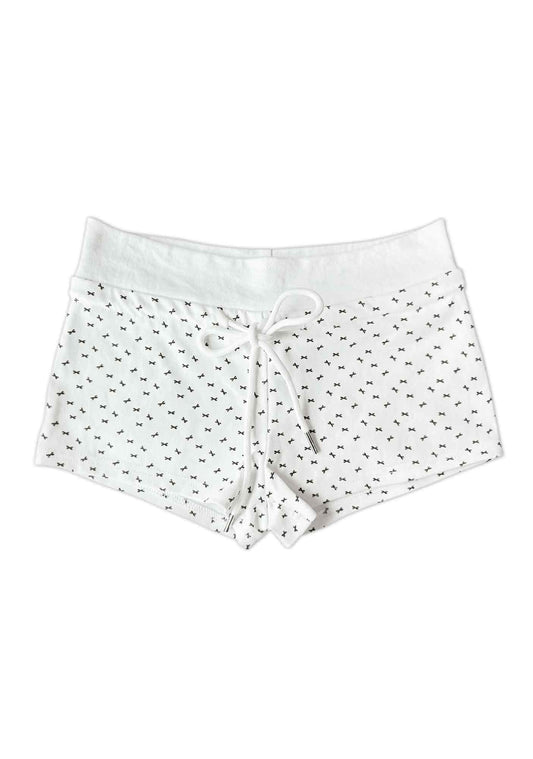 Y2K White Bow Print Shorts Cherrykitten