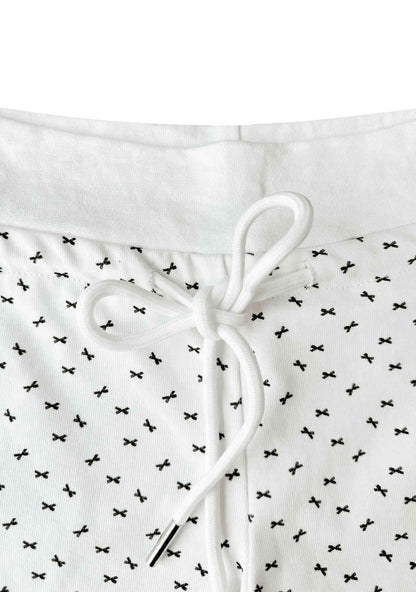 Y2K White Bow Print Shorts Cherrykitten