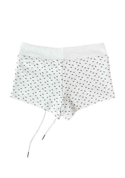 Y2K White Bow Print Shorts Cherrykitten