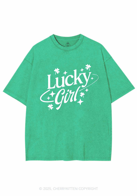 Lucky Girl Star Clover St Patricks Y2K Washed Tee Cherrykitten