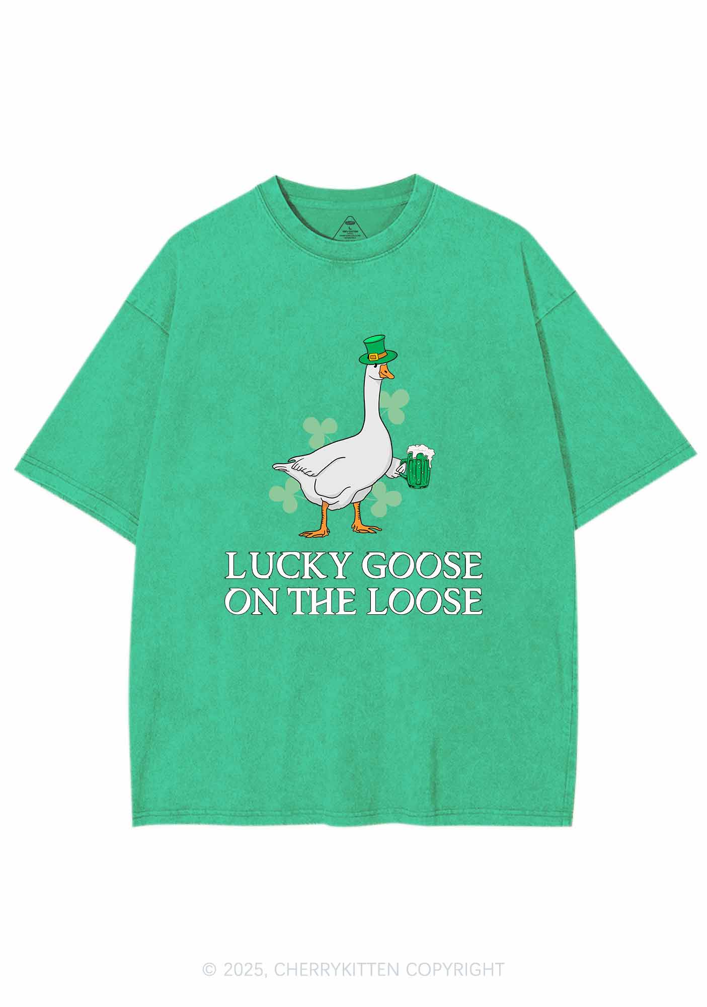 Lucky Goose On The Loose St Patricks Y2K Washed Tee Cherrykitten