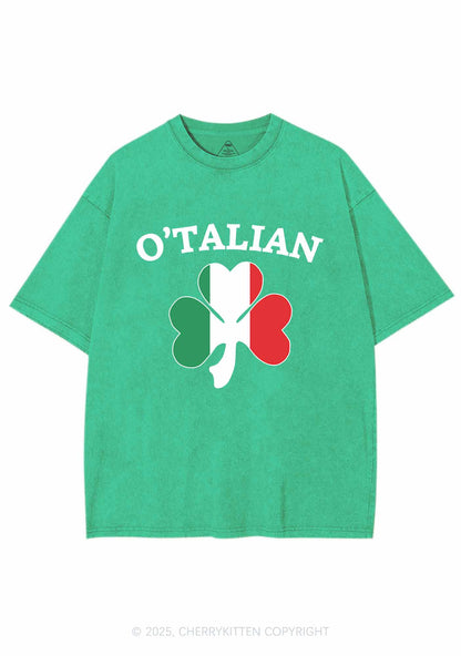 OTalian Shamrock St Patricks Y2K Washed Tee Cherrykitten