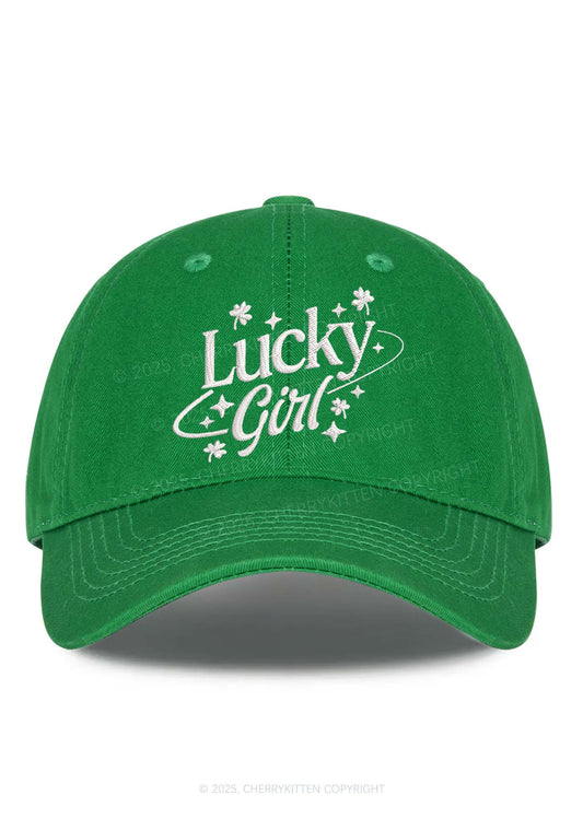 Embroidered Lucky Girl Star St Patricks Y2K Baseball Cap Cherrykitten