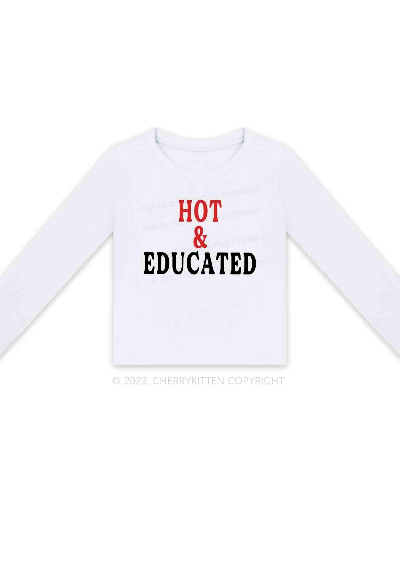 Hot And Educated Long Sleeve Crop Top Cherrykitten