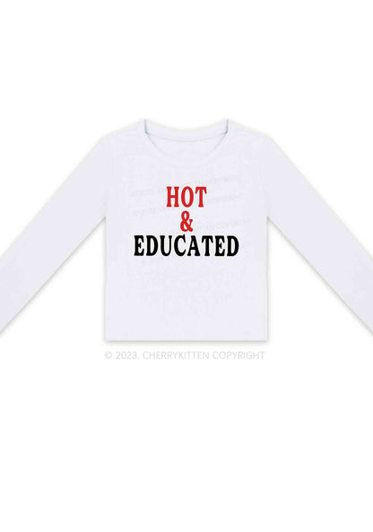 Hot And Educated Long Sleeve Crop Top Cherrykitten