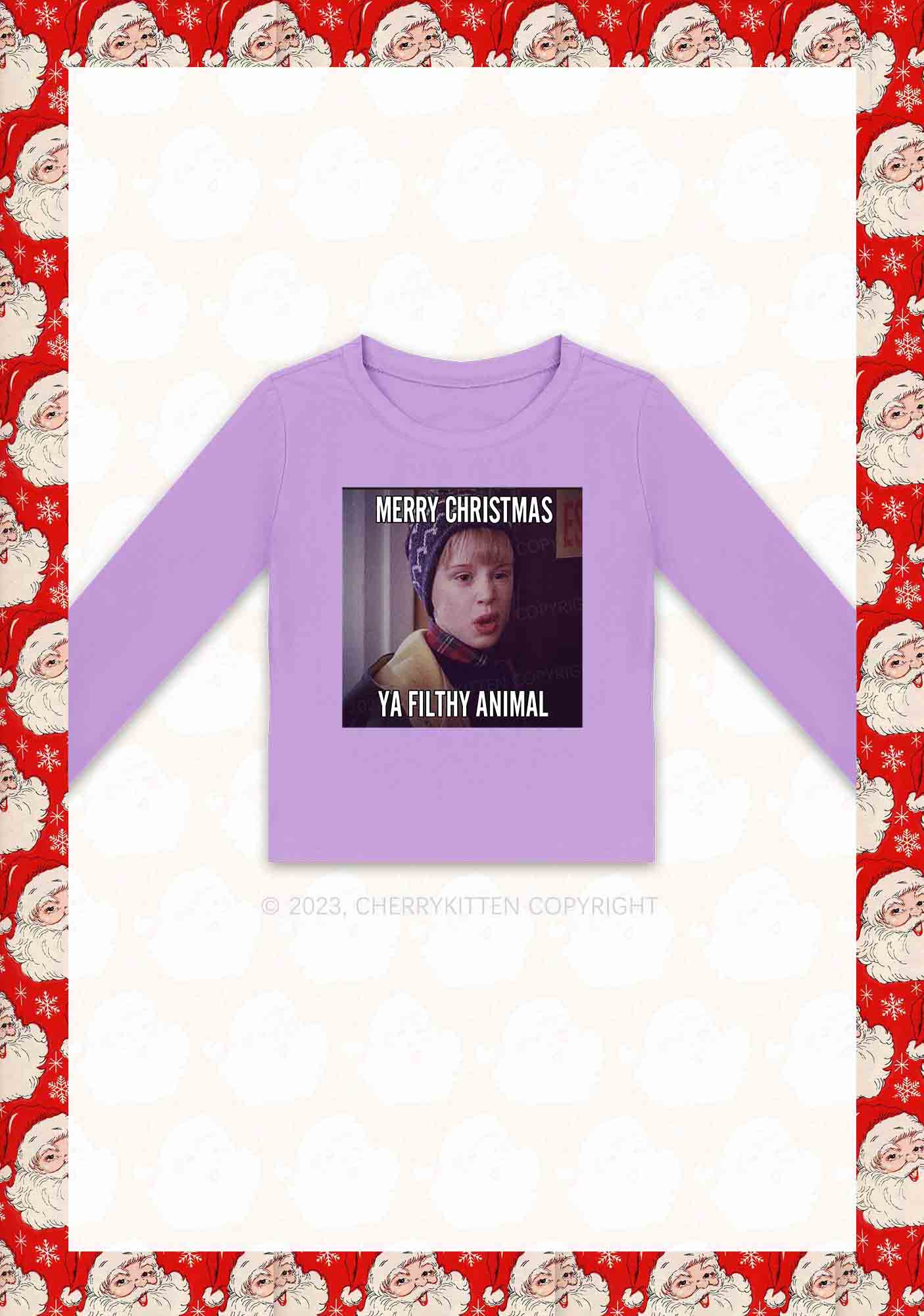 Merry Christmas Ya Filthy Animal Y2K Long Sleeve Crop Top Cherrykitten