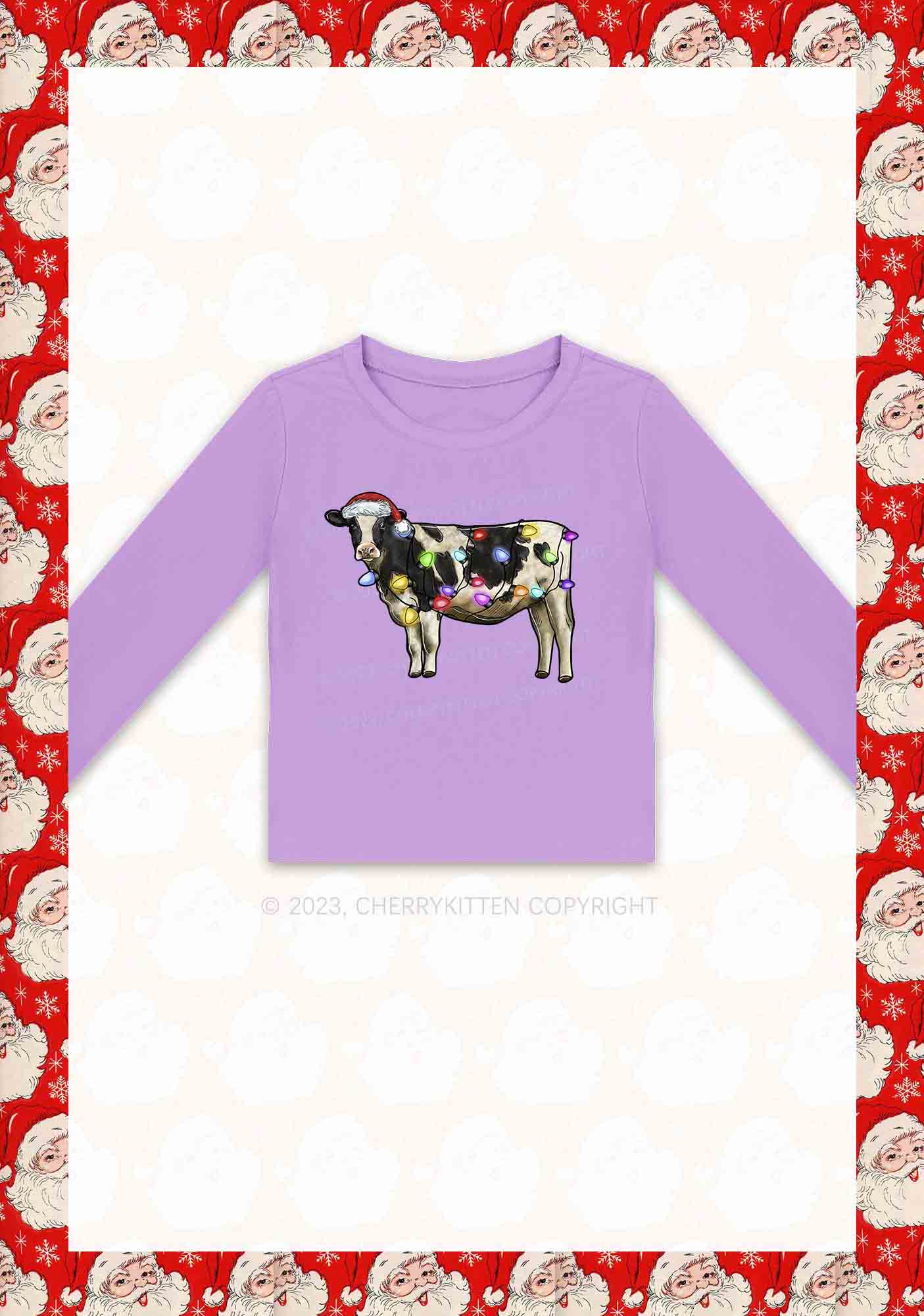 Christmas Cow Y2K Long Sleeve Crop Top Cherrykitten