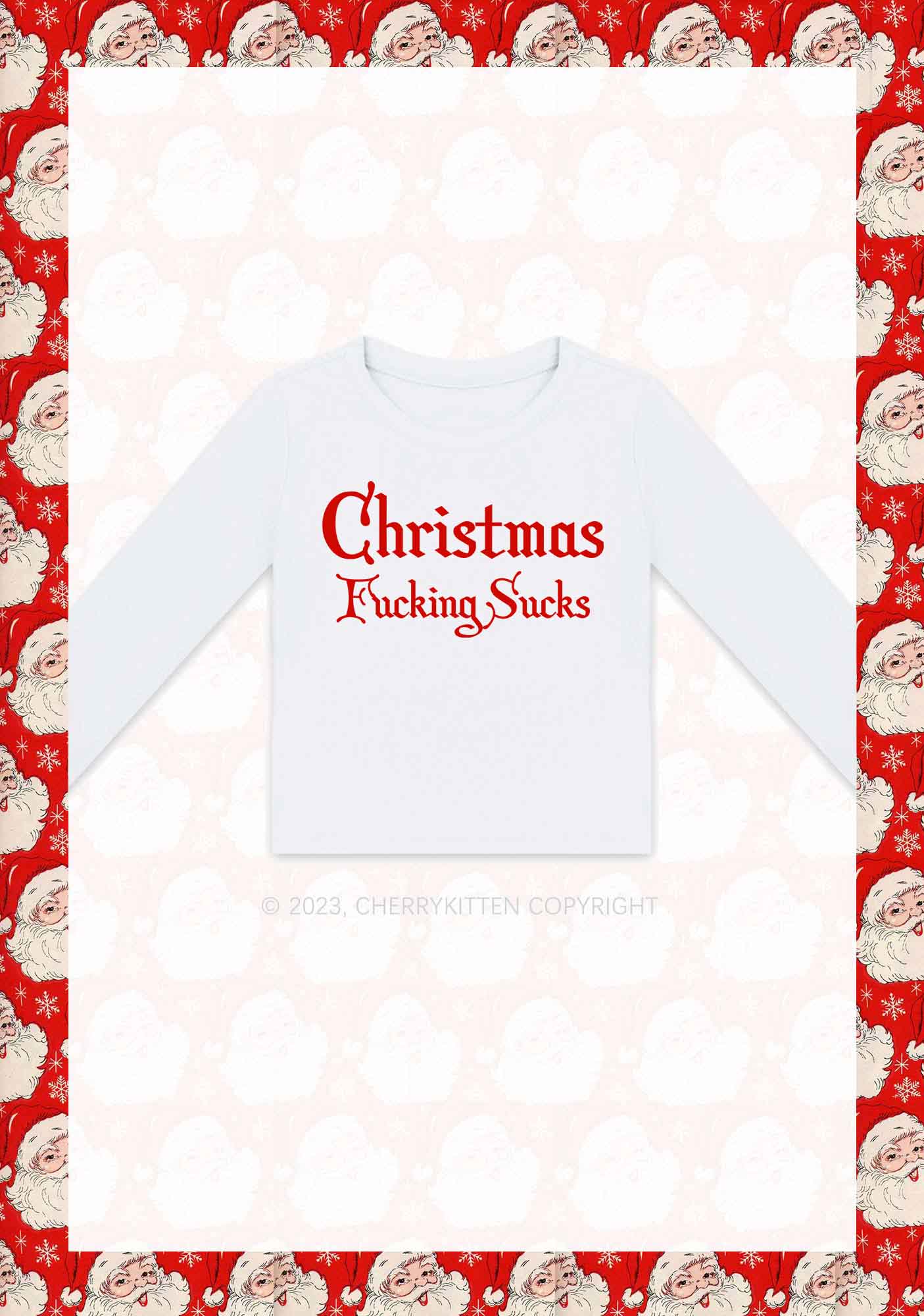 Christmas Sucks Y2K Long Sleeve Crop Top Cherrykitten