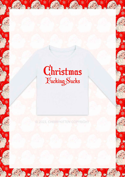 Christmas Sucks Y2K Long Sleeve Crop Top Cherrykitten