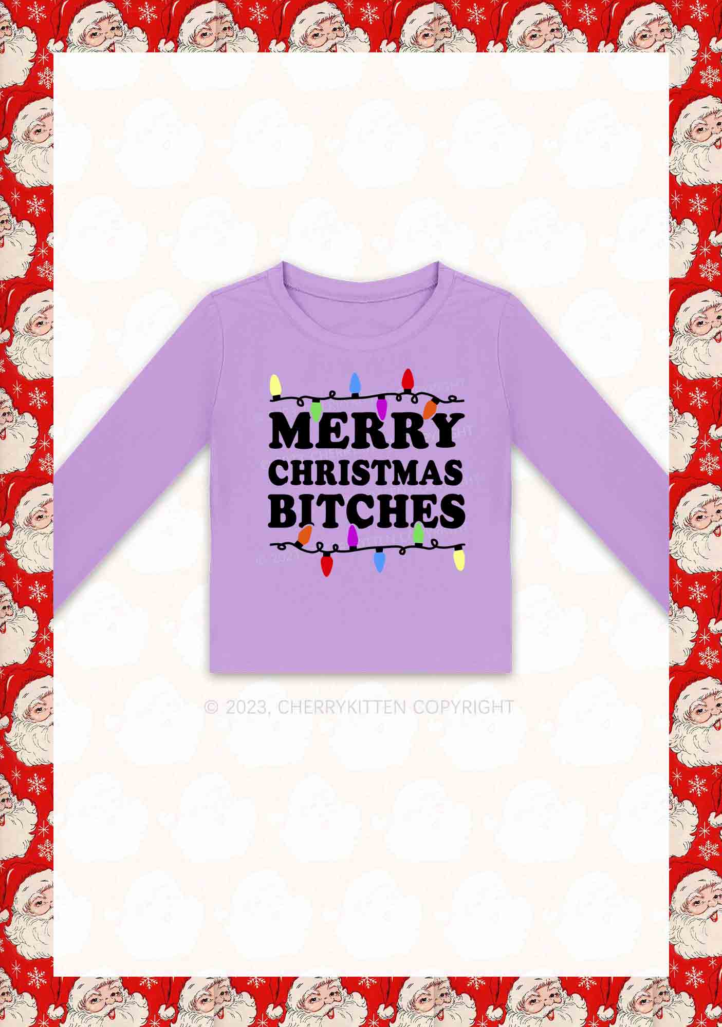 Christmas Colored Lights Y2K Long Sleeve Crop Top Cherrykitten