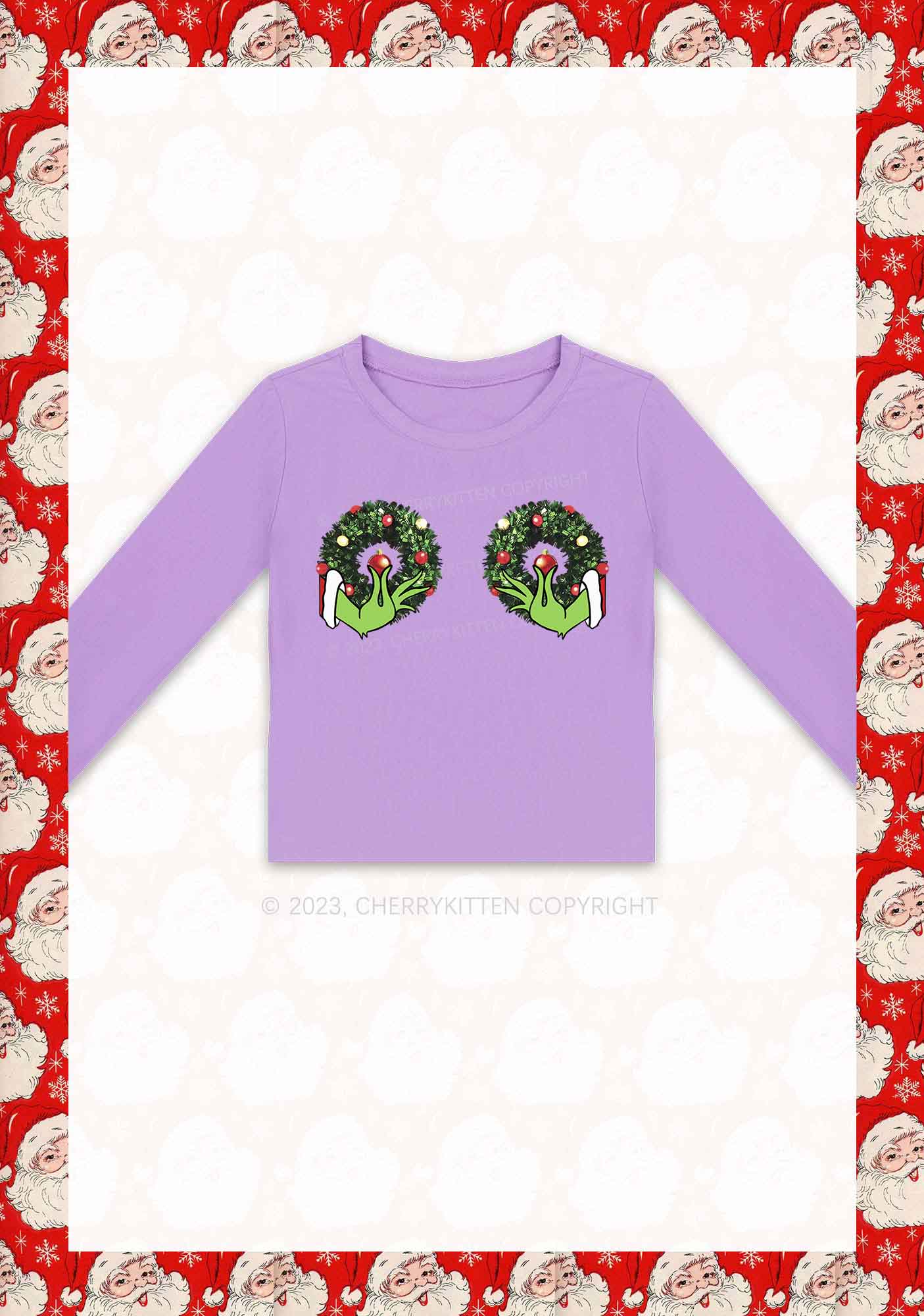 Christmas Wreath Y2K Long Sleeve Crop Top Cherrykitten