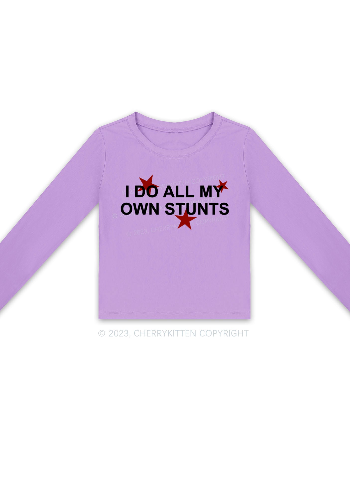 All My Own Stunts Long Sleeve Crop Top Cherrykitten