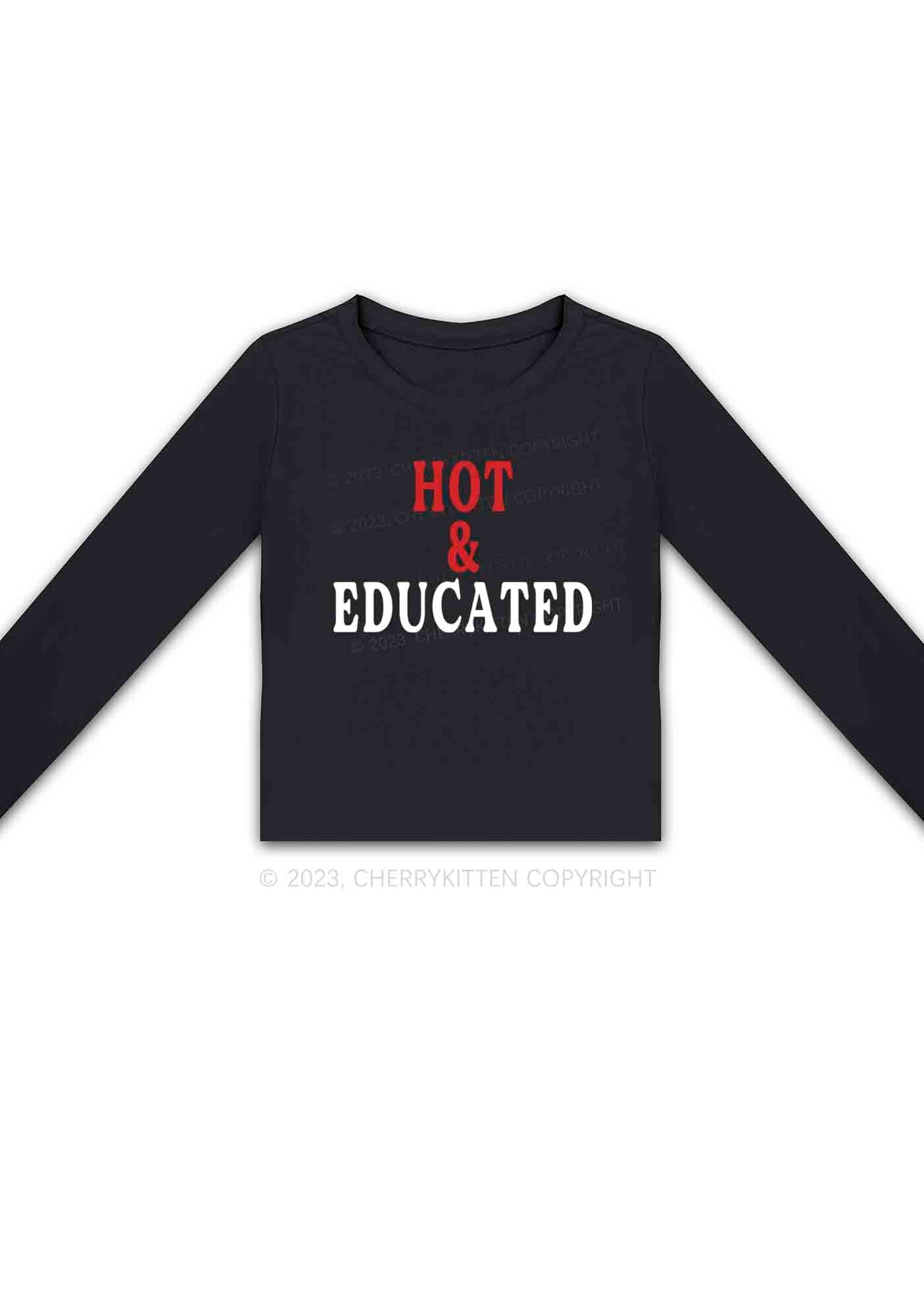 Hot And Educated Long Sleeve Crop Top Cherrykitten