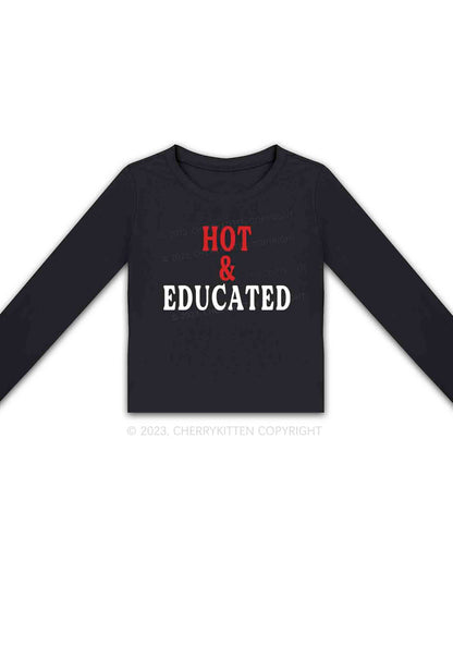 Hot And Educated Long Sleeve Crop Top Cherrykitten