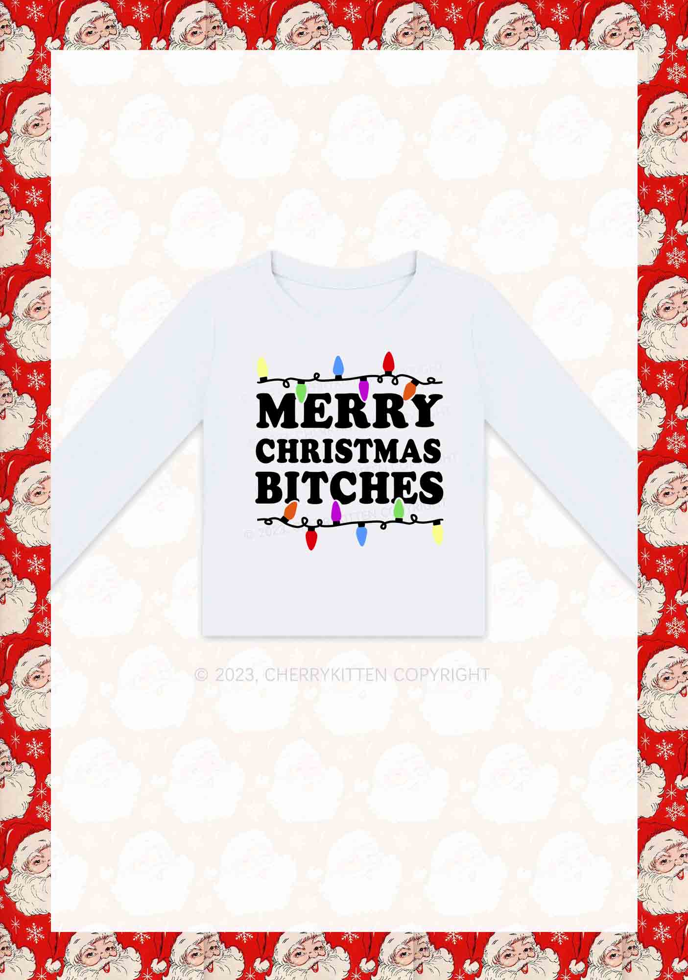 Christmas Colored Lights Y2K Long Sleeve Crop Top Cherrykitten