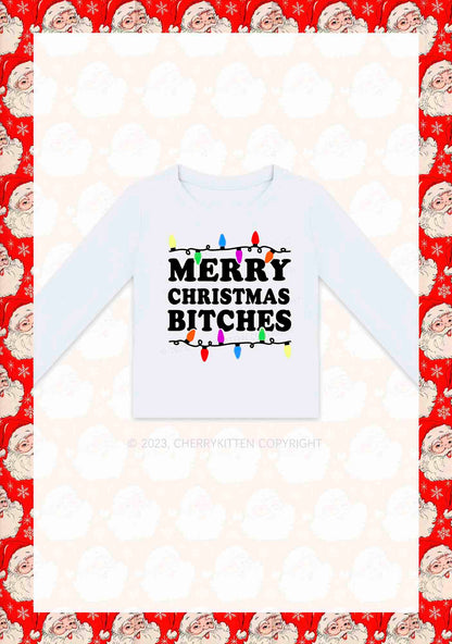 Christmas Colored Lights Y2K Long Sleeve Crop Top Cherrykitten