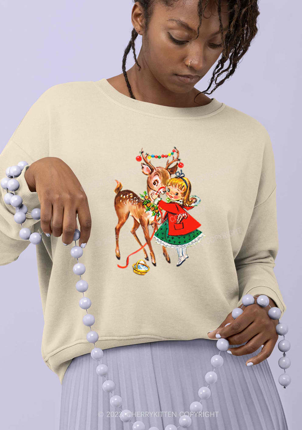 Christmas Girl and Reindeer Y2K Sweatshirt Cherrykitten