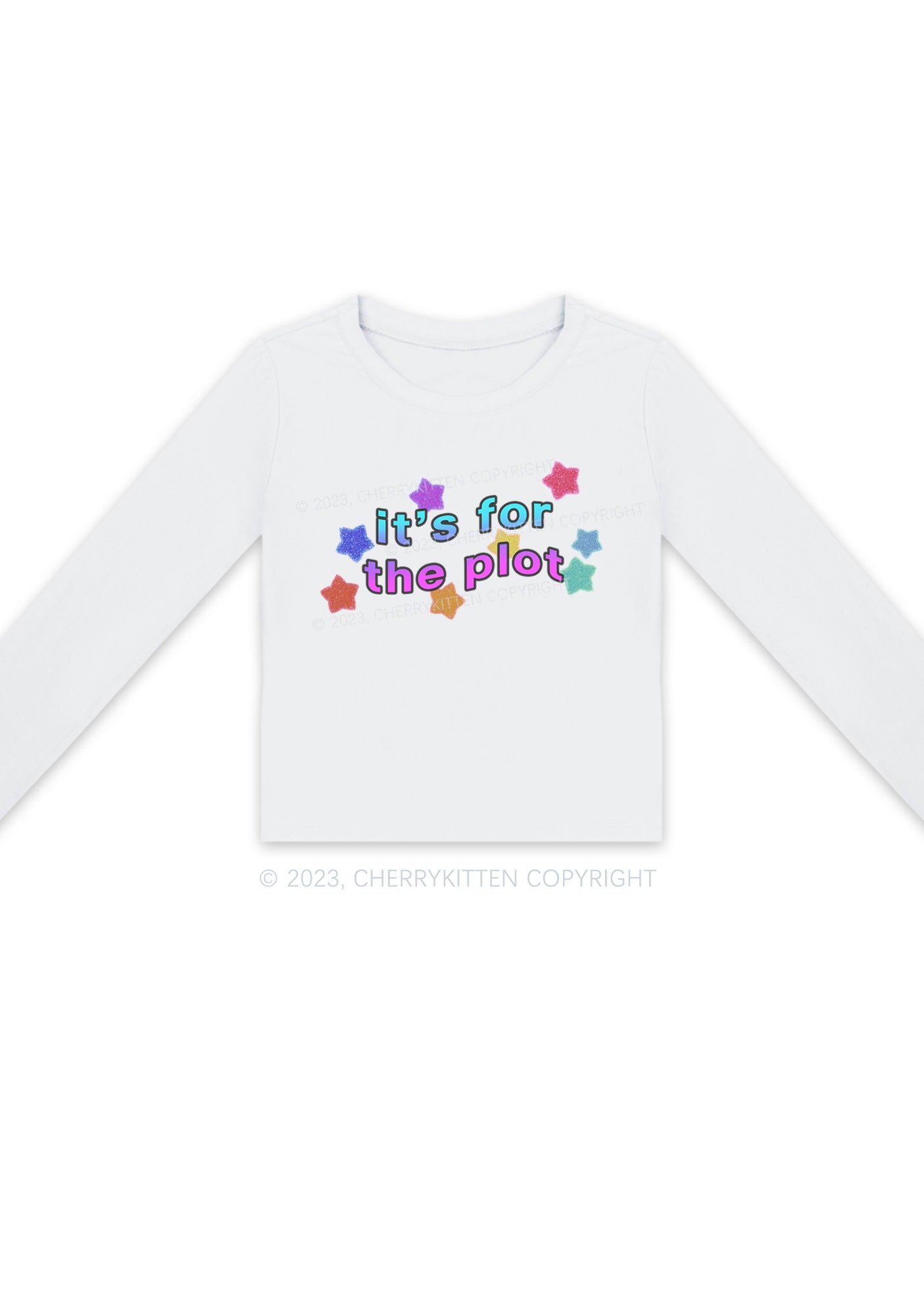 It's For The Plot Stars Y2K Long Sleeve Crop Top Cherrykitten