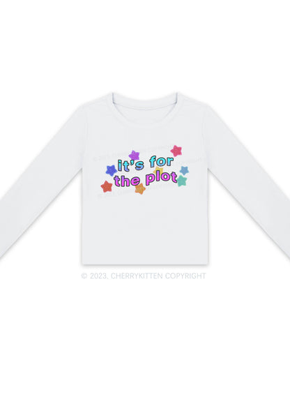 It's For The Plot Stars Y2K Long Sleeve Crop Top Cherrykitten