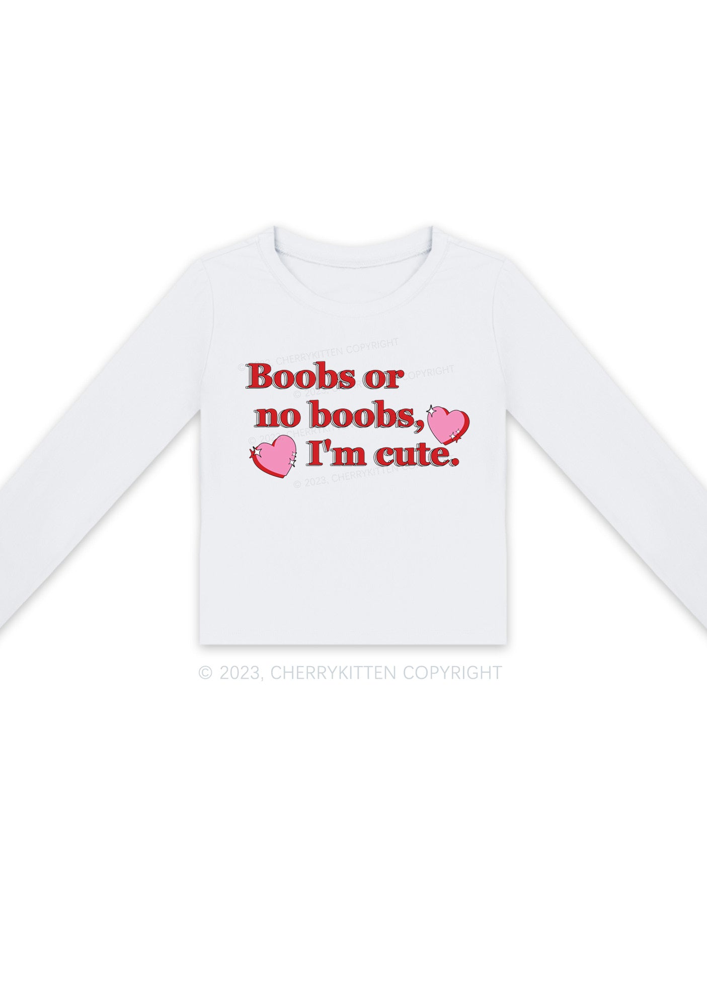 I'm Cute Long Sleeve Crop Top Cherrykitten