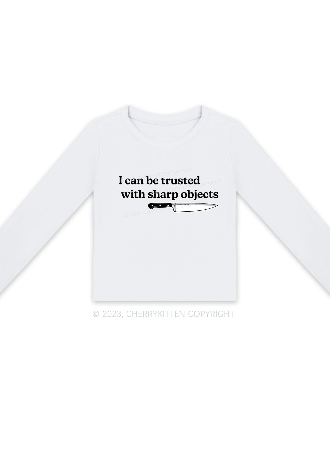 I Can Be Trusted With Sharp Objects Y2K Long Sleeve Crop Top Cherrykitten