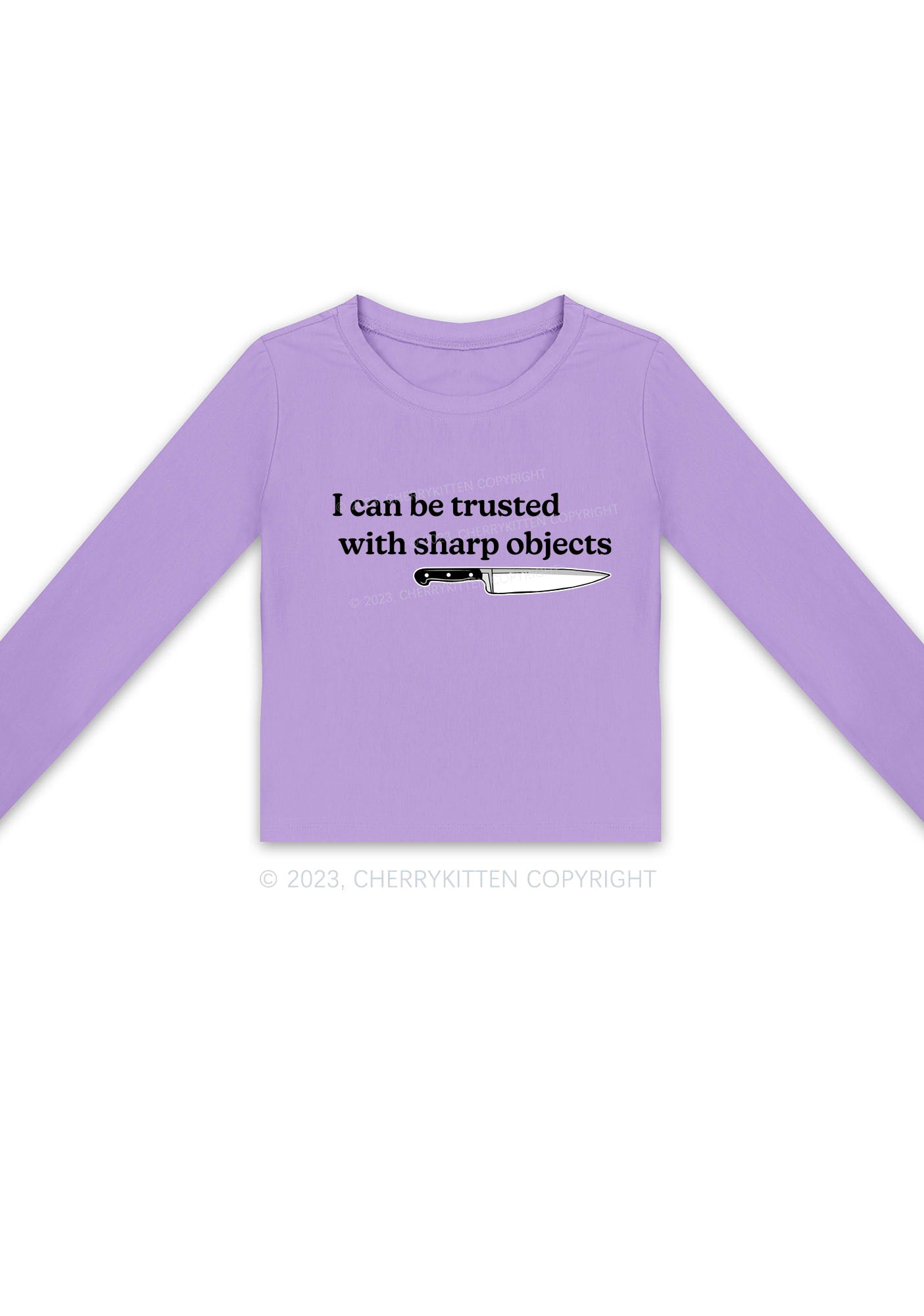 I Can Be Trusted With Sharp Objects Y2K Long Sleeve Crop Top Cherrykitten