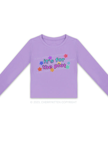 It's For The Plot Stars Y2K Long Sleeve Crop Top Cherrykitten