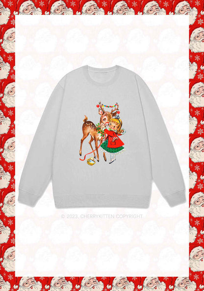 Christmas Girl and Reindeer Y2K Sweatshirt Cherrykitten