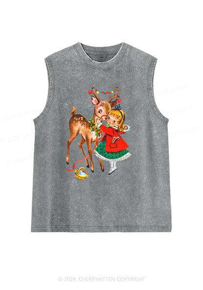 Christmas Girl Reindeer Y2K Washed Tank Cherrykitten