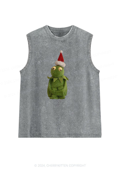 Christmas Plush Frog Y2K Washed Tank Cherrykitten