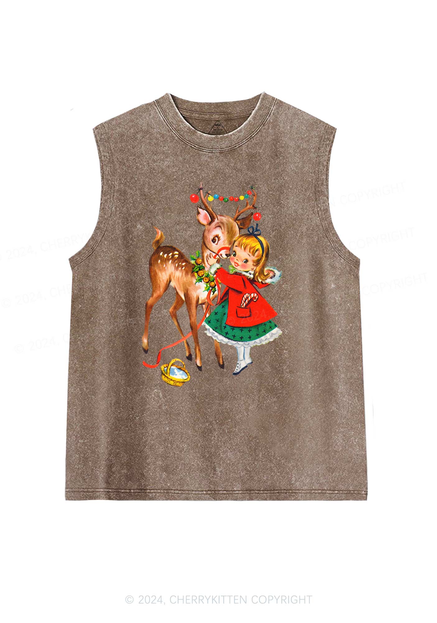 Christmas Girl Reindeer Y2K Washed Tank Cherrykitten