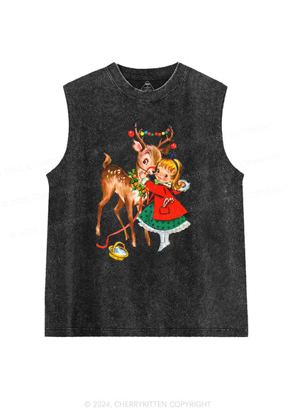 Christmas Girl Reindeer Y2K Washed Tank Cherrykitten