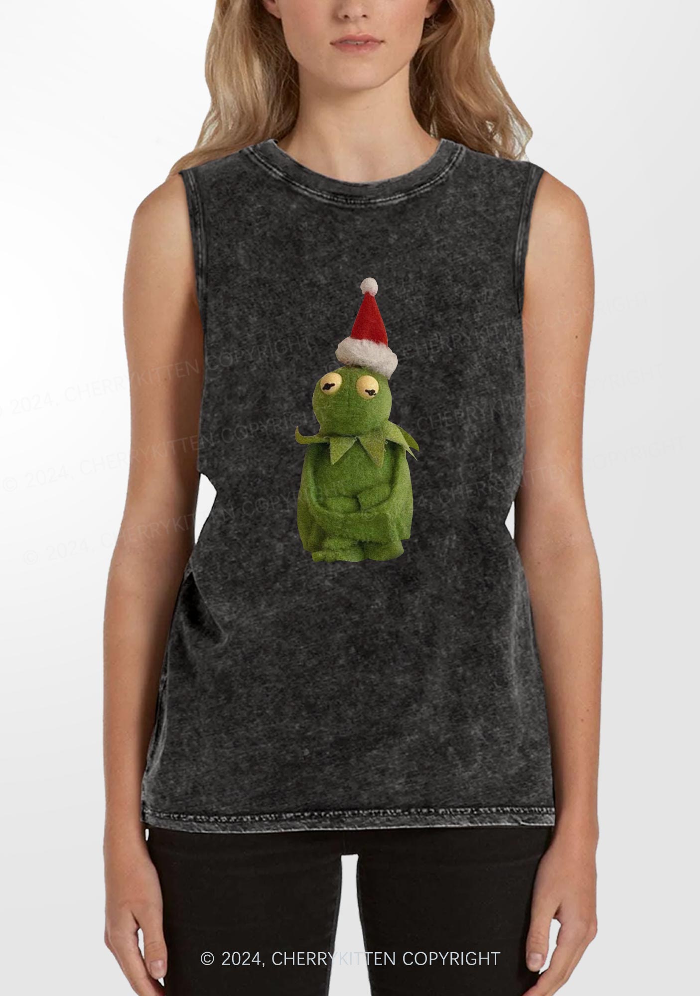 Christmas Plush Frog Y2K Washed Tank Cherrykitten