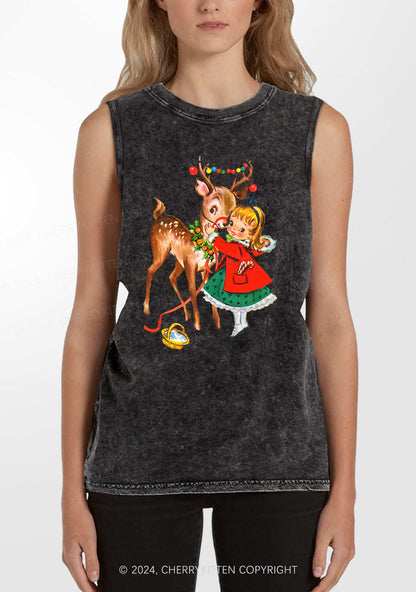 Christmas Girl Reindeer Y2K Washed Tank Cherrykitten