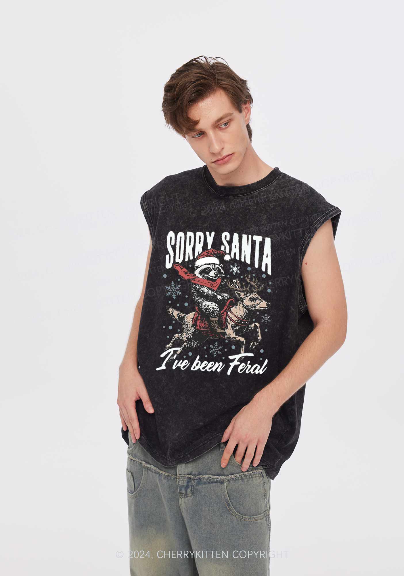 Christmas Sorry Santa Y2K Washed Tank Cherrykitten