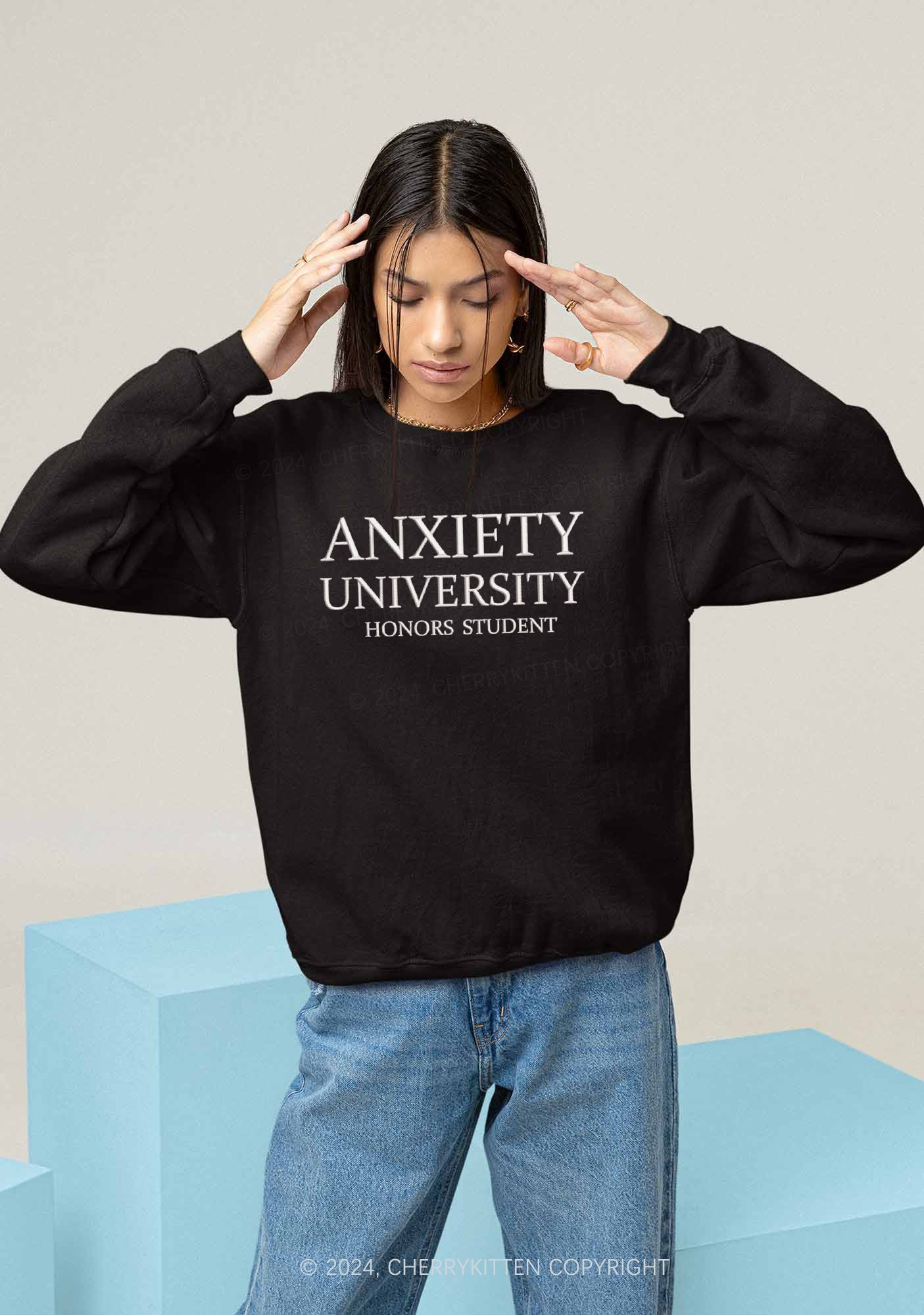 Embroidered Anxiety University Y2K Sweatshirt Cherrykitten